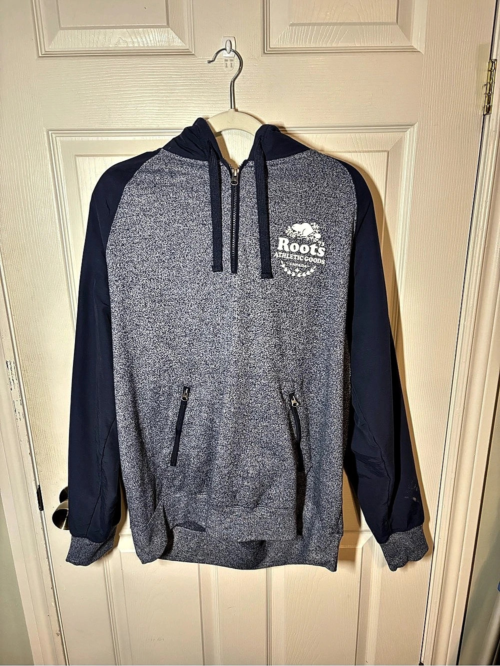 Roots Athletic Goods Quarter-Zip Hoodie Men's Blue XL